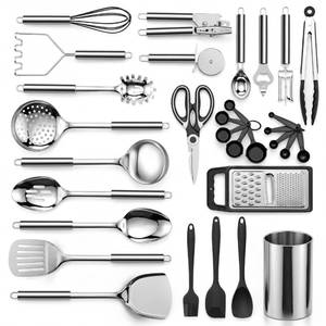 lot 1285 image: LIANYU Stainless Steel Cooking Utensils Set, 31 PCS Metal Kitchen Utensils