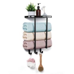 lot 1287 image: Onader Wall Mounted Towel Racks for Bathroom, 15 Inch Black Bath Towel Holder with Metal Shelf and 3 Hooks