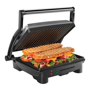 lot 1289 image: Chefman Panini Press Grill and Gourmet Sandwich Maker Non-Stick Coated Plates, Opens 180 Degrees to Fit Any Type or Size of Food, Stainless Steel Surface and Removable Drip Tray, 4 Slice, Black
