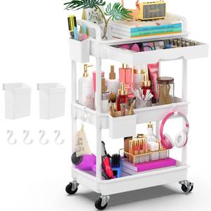 lot 1291 image: Goovilla 3 Tier Rolling Utility Cart Organizer with Removable Drawer, White