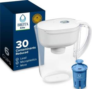lot 1301 image: Brita Small 6 Cup Water Filter Pitcher, 1 Elite Filter, Metro, White