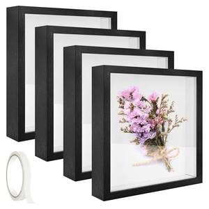 lot 1313 image: 4 Pack 8 x 8 Shadow Box Picture Frame 3D Frames Shadow Box Square Shadow Boxes Display Cases with Adhesive Tape for Baby Items Wedding Memories Crafts Awards Medals Tickets and Photos (Black)