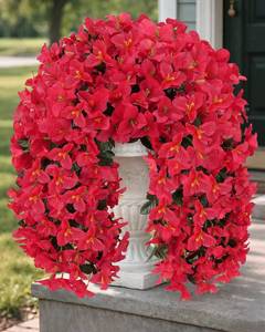 lot 1326 image: Florispera Artificial Flowers for Outdoors �� 2 Bundles of UV-Resistant Artificial Bougainvillea, Realistic Silk Flowers for Front Porch, Patio, Garden, Window Boxes & Hanging Baskets (Red,2)