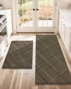 lot 1329 image: COSY HOMEER Kitchen Rugs,3 PCS Kitchen Mats Non Slip Washable,Brown
