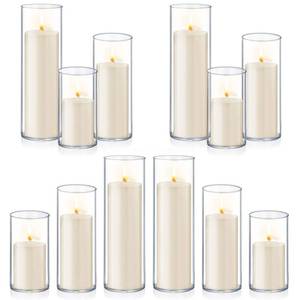 lot 1332 image: 24 PCS Ivory White Pillar Candles with Glass Candle Holders Clear Hurricane Candle Holders Glass Cylinder Vases for Centerpieces Wedding Party, Event, Home Office (12 Candles12 Candle Hoders)
