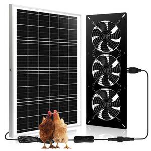 lot 1338 image: Roodike Waterproofed Solar Powered 3 Fan Kit for Outdoor Chicken Coop Shed