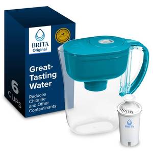 lot 1340 image: Brita Small 6-Cup Water Filter Pitcher, Includes 1 Filter, Turquoise