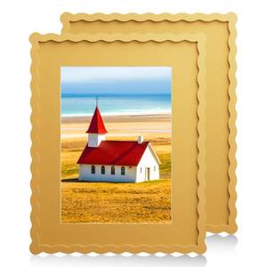 lot 1342 image: Chrspk 11x14 Wavy Picture Frame With Mat For 8x10, Wavy Edge Wooden Picture Frame with Real Glass - Wall Mount Display, Yellow, 2 Pack