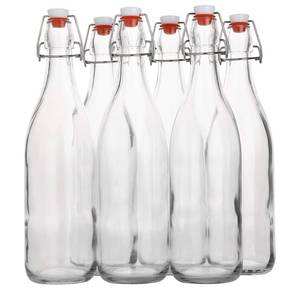 lot 1347 image: Flip Top Glass Bottle 1 Liter  33 fl. oz. Pack of 6 �� Swing Brewing with Stopper for Beverages, Oil, Vinegar, Kombucha, Beer, Water, Soda, Kefir Airtight Lid & Leak Proof Cap Clear