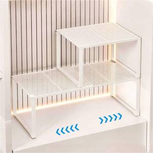 lot 1348 image: HGZBS Extendable Metal Wire Shelf Organizer - Adjustable 15-24.4in Length, Stackable Storage Rack for KitchenPantryBathroomShoe CabinetTool Closet (2, White)
