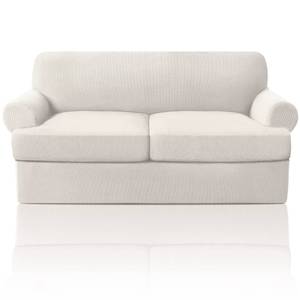 lot 1351 image: PrinceDeco T Cushion Loveseat Slipcover 3 Pieces Sofa Covers for T Cushion Sofa Stretch Slip Covers for 2 Cushion Couch with 2 Individual T Shape Seat Covers Width Up to 76- Washable, Ivory