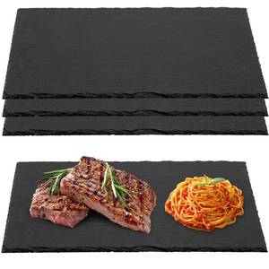lot 2318 image: MUKLEI 4 Pack 12 x 8 Black Slate Cheese Boards, Slate Serving Platter with Natural Edge, Slate Stone Serving Tray for Cheese, Charcuterie, Sushi, Appetizers
