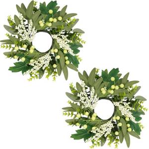lot 2319 image: Vlorart 2 Pcs 12inch Eucalyptus Wreaths, Artificial Farmhouse Green Wreath with Boxwood Leaves and Mixed Berries, Mini Wreaths for Front Door, Wall, Window, Cabinet, Wedding, Indoor Outdoor All Season
