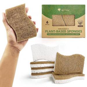 lot 2340 image: AIRNEX Natural Kitchen Sponges (5 Pack) - Biodegradable Cellulose & Coconut Scrubber Dish Sponges for Kitchen - Eco-Friendly, Non Scratch, Compostable, Non Toxic S-Shaped Natural Sponges for Dishes
