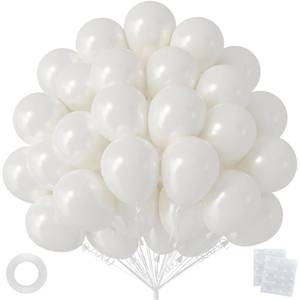 lot 2344 image: 50pcs 12 Inch Pearl White Latex Balloons (with Ribbon & Adhesive Dots)