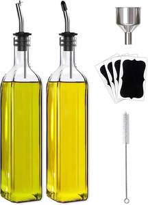 lot 2352 image: Leaflai Olive Oil Dispenser Bottle, 2 Pcs Glass Olive Oil Dispenser and Vinegar Dispenser Set with 2 Stainless Steel Pourers, 4 Labels,1 Brush and 1 Funnel Oil Bottles for Kitchen (500ml)