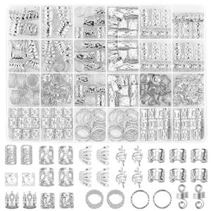 lot 2375 image: 280 Pcs Hair Jewelry for Braids, Silver Loc Jewelry for Hair Dreadlocks Braid Clips Accessories Metal Hairs Rings for Braid Cuffs Braid Clips Decorations for Women Men