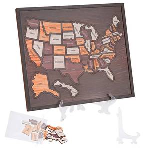 lot 2381 image: Myfivo Wooden USA Travel Map, 12x10 inch Map Puzzle with Acrylic Stand