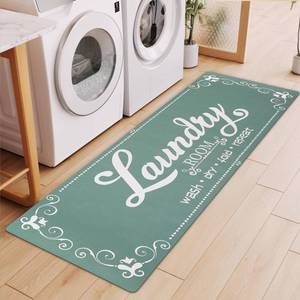 lot 2394 image: XLHOMO Laundry Room Rug Runner, 17x60 Non Slip Teal Nappa Leather Laundry Rugs, Farmhouse Washable Floor Laundry Mats for Laundry Room, Kitchen, Washroom, Bathroom, Mudroom, Hallway Entryway Decor