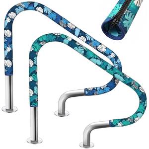 lot 2407 image: 2 Pcs Pool Railing Covers 6 ft Slip Resistant Monstera Leaf Zip Style