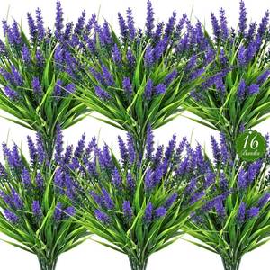 lot 2416 image: AmberFun 16PCS Artificial Flowers for Outdoors, Fake Lavender Plant, Purple