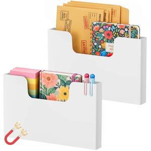 lot 2421 image: Marbrasse 2P Magnetic File Holder, Magnetic Hanging Wall File Organizer, Pocket Paper Magazine Mail Organizer for Refrigerator,Notebooks,Planners,Letter(White)