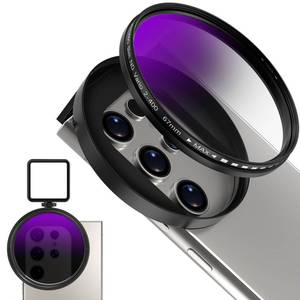 lot 2423 image: 67mm Variable ND2-ND400 Filter for Phone, AR-Coated VND Lens with Metal Cold Shoe Clip, Adjustable Neutral Density Filter Compatible with iPhone 16 15 14 13 Pro Max Plus Samsung Galaxy Moto Google TCL