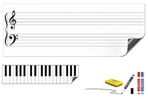 lot 2439 image: HOMiDEK Large Magnetic Backing Dry Erase Music Staff Whiteboard Sheet, 47 x 17.5 Grand Staff Magnet with 23.5 x 6 Piano Keyboard Magnet for Teachers, Musicians, Students, Music Classroom Supplies