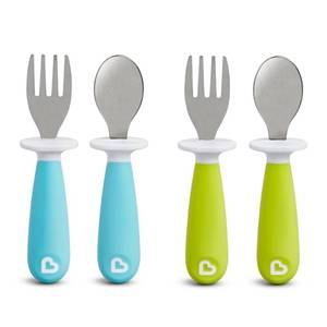 lot 2477 image: Munchkin� Raise Toddler Fork and Spoon Utensil Set, Rest Keeps Tip Off Table, BPA Free, 4 Pack, BlueGreen