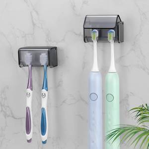 lot 2491 image: A 2 PCS Toothbrush Holders Wall Mounted with Cover (2, Transparent Black)