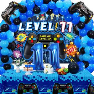 lot 2498 image: Vlipoeasn 90PCS Video Game Party Decorations for Boys Set Blue - 11th Birthday Supplies - Video Game Backdrop, Balloons, Tablecloth, Gamer and Foil Balloons