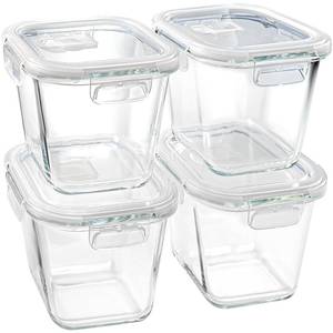 lot 3523 image: Susukkie Borosilicate Glass Soup Containers with Lids, 4 Cup32 oz, 4 Pack