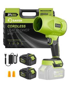 lot 3531 image: Saker Cordless Leaf Blower Handheld Blower Portable Dust Cleaner 180000 RPM with Adjustable Speed for Drying Patio Cleaning Camping Gifts 2 Batteries Olive Green with Case