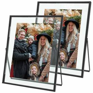 lot 3536 image: Qiannhee 8x10 Floating Frames Set of 2, Double Glass Desktop Picture Frames, Holds Multiple Photo Sizes, Photo Frame with Metal Stand