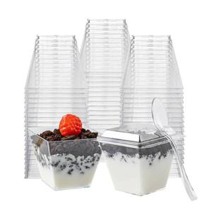 lot 3537 image: HOMIP 60PACK 4oz Plastic Dessert Cups with Lids & Spoons, Mini Parfait Cups