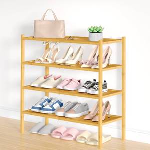 lot 3539 image: Smiry Bamboo Shoe Rack, 4 Tier Shoe Organizer for Closet, Natural