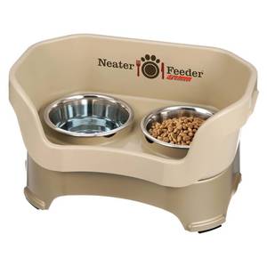 lot 3552 image: Neater Pet Brands Neater Feeder Deluxe Mess Proof Dog Bowls Elevated for Medium Dogs 19-40 lbs, Made in USA, No Spill Raised Dog Food Bowl Stand Feeding Station, Food and Water Bowl Set, Cappuccino