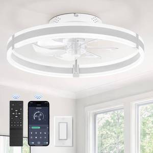 lot 3553 image: ZMISHIBO Low Profile 19.7 Ceiling Fans with Lights and Remote, White
