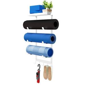 lot 3555 image: LSK Yoga Mat Holder Wall Mount, 4-Tiers Yoga Mats Storage, White