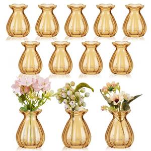 lot 3567 image: Ninehaoou 20 Pieces Glass Bud Vase Ribbed Mini Flower 3.5 Inch,Amber