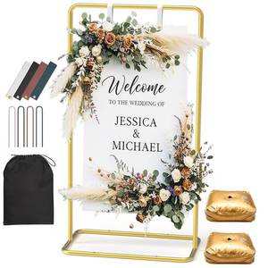 lot 3572 image: Wedding Welcome Sign Stand, Adjustable 5068 Inch Metal Sign Holder, Gold