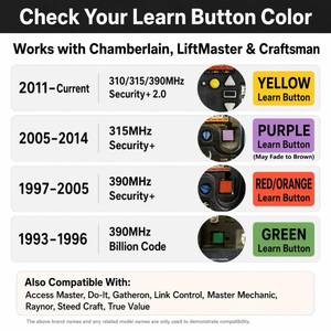 lot 4123 image: Garage Door Opener Keypad Compatible with Liftmaster Chamberlain Craftsman Opener with Purple Yellow Red Orange Green Learn Button Universal Wireless Keypad Replacement (Gray)