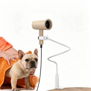 lot 4135 image: HAISENGO Dog Hair Dryer Stand Holder - Adjustable 31.5 Heavy Duty Blow Dryer Mount, Hands Free Pet Grooming Tool for Dogs with Secure Clamp, Fits Most Hair Dryers (White)