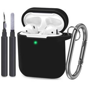 lot 4151 image: ATUAT Compatible with AirPods Case Cover, Full Protective Silicone Skin Dust-Proof Designed for Apple AirPods 1st 2nd Generation with Keychain, Front LED Visible, Black