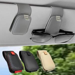 lot 4166 image: Teoenix Sunglass Holder for Car, 2 Pack Car Sunglass Holder Visor Clip Magnetic Leather Sun Glasses Eyeglass Hanger, Gray, Fit for Different Size Eyeglasses