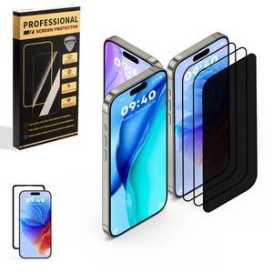lot 4182 image: jpyyw 3 Pack for iPhone 14 Pro Max iPhone15 iPhone 16 Pro Max Screen Protector,Tempered Glass,2 HD 1 Privacy with Installation Frame Anti-spy HD 12FT Military Grade Shatterproof Bubble Free