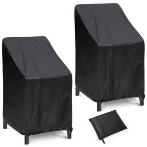 lot 4194 image: HENAYUK Outdoor Chair Covers, 2 Pack, 25W x 25D x 47H, Waterproof, Black, Polyester Blend, Fits 4-6 Stackable Dining Chairs