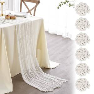 lot 4196 image: Nialnant 6 Pack White Cheesecloth Table Runner for Wedding Gauze Fabric Table Runner 35 x 120 Inch Baby Shower Party Boho Table Decoration