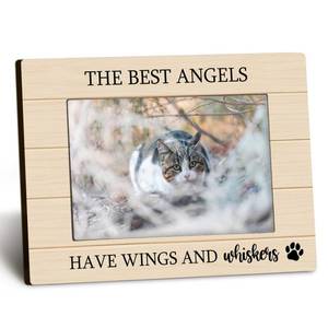 lot 4241 image: DUXMNAMG Pet Memorial 4x6 Picture Frame, Cat Memorial Wooden Photo Frame, Dog Loss Sympathy Gift for Pet Owners Women Men, The Best Angels Have Wings and Whiskers Picture PhotoFrames for Desk Decor