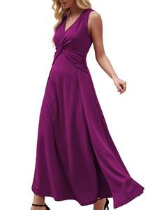 lot 4242 image: Wedding Guest Dresses for Women 2026 V Neck Formal Dresses for Women Sleeveless Evening Gowns Pleated Cocktail Elegant Ruffle-Purple-M